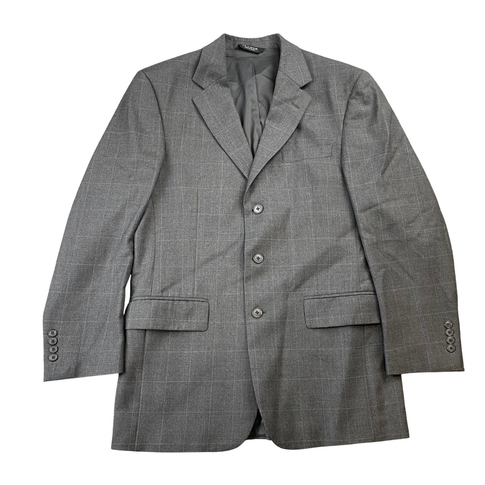 Jos A Bank Mens 39R Gray Plaid 100 Wool Blazer Sport Coat Made in Mexico
